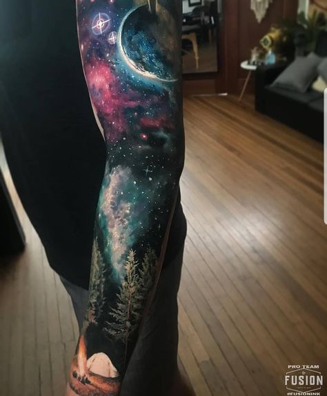 Tato Irezumi, Galaxy Tattoo Sleeve, Space Tattoo Sleeve, Tattoo Diy, Sanskrit Tattoo, Universe Tattoo, Galaxy Tattoo, Space Tattoo, Shoulder Tattoos For Women