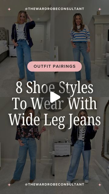 Hallie Abrams on Instagram: "Here are 8 examples of shoe styles that work well with wide leg jeans!👖👢

For the 10 minute version of this video, with a more detailed explanation, you can now subscribe to my instagram channel! I am so excited to be able to start sharing longer content to my subscribers.

To shop this post, just mention LINKS in the comments and I’ll send you the info!🤗 Which style do you like best? #widelegjeans #widelegpants #howtostyle" Wide Leg Jean Shoes, Wide Leg Jeans Shoes Style, Boots To Wear With Wide Leg Jeans, Wide Leg Pants Shoes, What Shoes To Wear With Wide Leg Jeans, What Shoes To Wear With Wide Leg Pants, Shoes To Wear With Wide Leg Jeans, Shoes For Wide Leg Jeans, Shoes With Wide Leg Pants