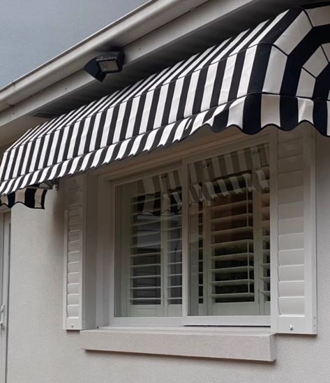 Check it out! 😱 @maryellenmelbgirl decked out her home with @collingwood_fc inspired Canopy Awnings & we love it! 😍👏🏼 Not only are these awnings brilliant at increasing shade & privacy in her home, but the classic black & white stripes are the ultimate tribute! 🙌🏼 #wynstanwithay #canopyawnings #ultimatehomereno #homeimprovements #awnings #homeenvy #stunninghomes #melbourneproperties #melbournehomes Black White Awning, Decorative Awning, Black And White Awning, Concealed Doors, Awning Ideas, Canvas Awnings, Window Canopy, Two Story House Design, Outdoor Window