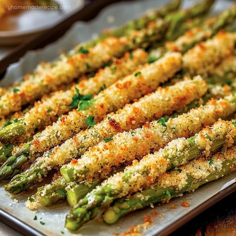 Ultimate Crispy Parmesan Asparagus Sticks | Easy and Delicious Snack - My Home Made Recipe Crispy Asparagus Recipes, Roasted Asparagus Parmesan, Parmesan Crusted Asparagus, Crispy Asparagus, Parmesan Asparagus Baked, Asparagus Recipes Baked, Parmesan Asparagus, Asparagus Fries, Asparagus Recipes