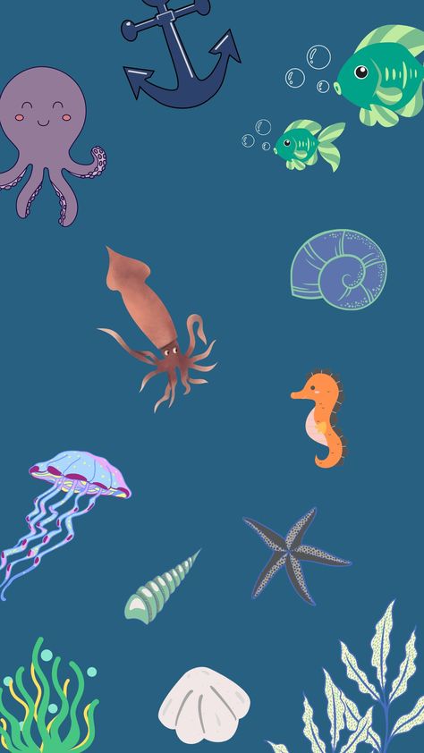 Fun under ocean themed wallpaper, graphic design background with sea creatures Ocean Themed Wallpaper, Wallpaper Graphic Design, Under Ocean, Graphic Design Background, Wallpaper Graphic, Under The Ocean, Ocean Wallpaper, Sea Theme, Ocean Theme