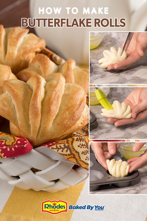 These soft Butterflake Dinner Rolls are just that...buttery and DELICIOUS! Use Rhodes frozen yeast dough, no one will ever know you didn't spend hours in the kitchen. Frozen Yeast Roll Recipes, Rhodes Frozen Bread Dough Recipes Ideas, Rhodes Frozen Dinner Rolls Recipes, Rhodes Frozen Bread Dough Recipes, Frozen Rolls Recipes Rhodes Bread, Butterflake Rolls, Cinnamon Rolls Made With Rhodes Frozen Bread Dough, Rolls For Dinner, Rhodes Rolls Recipes