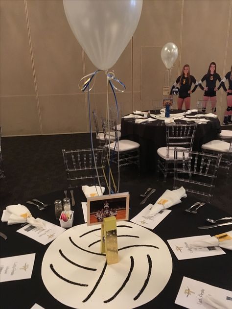 Volleyball Banquet Volleyball Party Centerpieces, Volleyball Table Centerpieces, Volleyball Graduation Party Ideas, Volleyball Table Decorations, Volleyball Centerpieces Banquet, Volleyball Banquet Centerpieces, Volleyball Centerpieces Ideas, Volleyball Banquet Ideas, Volleyball Centerpieces