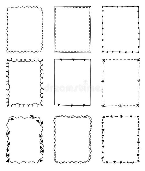 Set of hand-drawn doodle frames stock illustration Bullet Journal Frames, Bullet Journal Boxes, Dividers Ideas, Notepad Crafts, Creative Book Cover Designs, Creative Book Covers, Doodle Borders, Bond Paper Design, Front Page Design