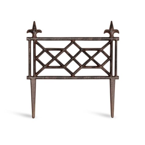 PRICES MAY VARY. Add a touch of elegance to your landscaping with this cast iron garden fence. Great for edging along a garden, sidewalk, or pathway, each section is easy to move and place. Iron garden fence is quick and easy to install. Simply push iron garden fence panels into the ground. Spray a clear coating to resist rust. 10”w x 11”h. Add a touch of elegance to your landscaping with this cast iron garden fence. Great for edging along a garden, sidewalk, or pathway, each section is easy to Iron Garden Fence, Garden Sidewalk, Outdoor Candle Lanterns, Cast Iron Fence, Test Image, Garden Fence Panels, Wrought Iron Fences, Outdoor Candles, Antique Stone