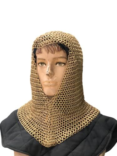 NauticalMart Brass Chainmail Coif, Chain Mail Armor Hood Chain Mail Armor, Chainmail Coif, Mail Armor, Chain Mail, Brass, Chain