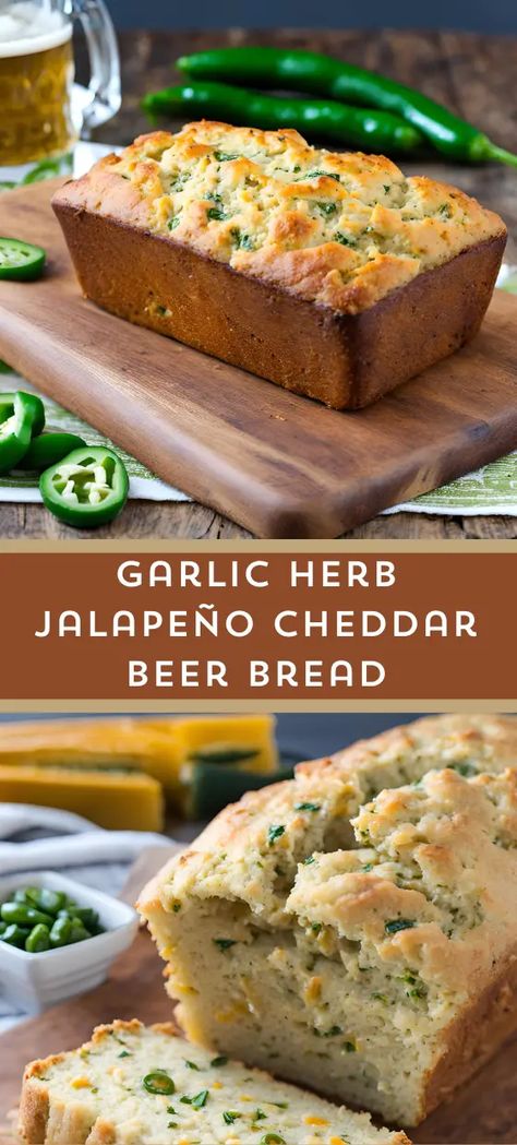 Easy Jalapeno Cheddar Bread, Jalapeno Bread Recipes, Bread Flavor Ideas, Garlic Beer Bread, Beer Cheese Bread Recipe, Cheddar Beer Bread, Cheese Breads, Beer Cheese Bread, Jalapeño Bread