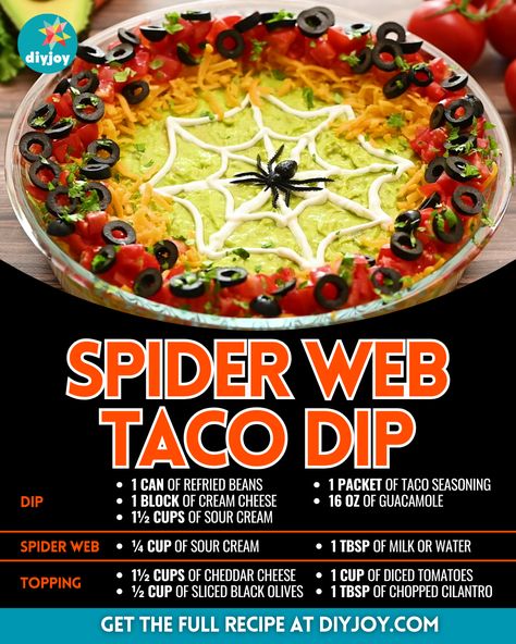 Spider Web Taco Dip, Cornbread Muffins Recipe, Bacon Chili, Taco Dip Recipe, Apple Bread Recipe, Guacamole Dip, Halloween Cookies Decorated, Avocado Toast Recipe, Taco Dip