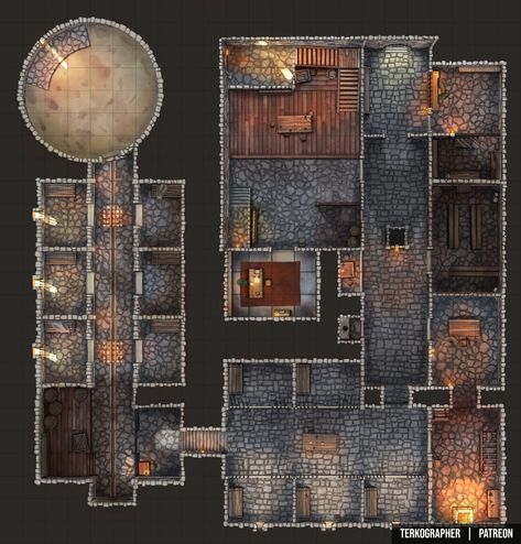 Prison Battle Map Dnd, Dnd Castle Dungeon Map, Castle Dungeon Map, Castle Rpg Map, Dnd Prison Map, Prison Battlemap, Dnd Castle Map, Fantasy Prison, Medieval Prison