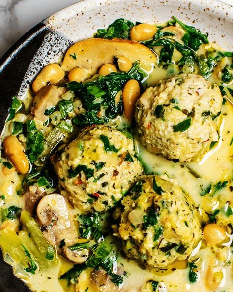 Herby Greens and Beans with Chicken Meatballs | Tried and True Recipes Greens And Beans Recipe, Beans With Chicken, Greens And Beans, Spring Garlic, Tried And True Recipes, Healthy Weeknight Dinners, Beans Recipe, Chicken Feed, Chicken Meatballs