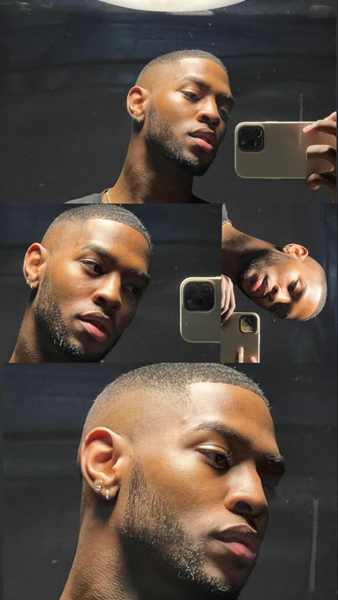 Selfie Poses Men Faces, Black Male Instagram Ideas, Buzz Cut Black Man, Black Barbershop Aesthetic, Black Man Selfie, Black Guy Buzzcut, Aesthetic Hair Accessories, Skin Photography, Black Men Beard Styles