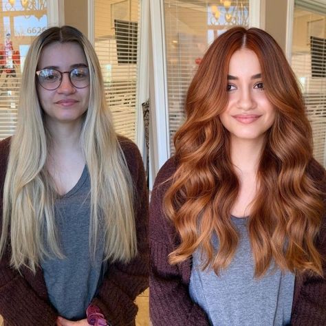 Reddish Hair Color, Copper Red Hair, Blonde Extensions, Before And After Pics, Copper Hair Color, Hair Flip, Hair Makeover, Auburn Hair, New Haircuts