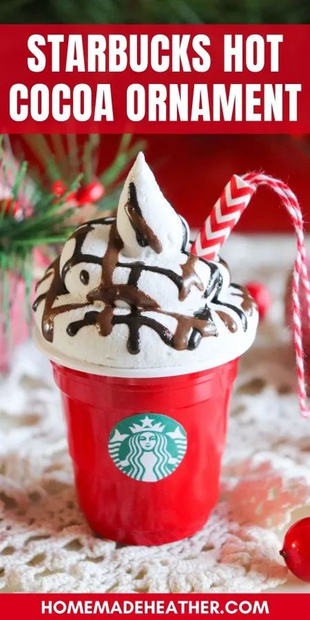 DIY Starbucks Hot Cocoa Ornament Fake Bake Christmas Ornaments, Faux Coffee, Starbucks Crafts, Hot Cocoa Ornaments, Coffee Ornaments, Diy Starbucks, Xmas Projects, Birthday 12, Cupcake Ornament