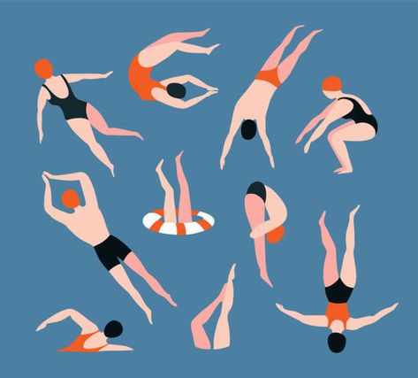 Pool And People Pattern Vector 542166 Vector Art at Vecteezy Diving Into Water, Cute Suitcases, Pool Art, Vector Art Design, Flat Icons Set, Sports Graphics, Summer Backgrounds, Swim Club, People Illustration