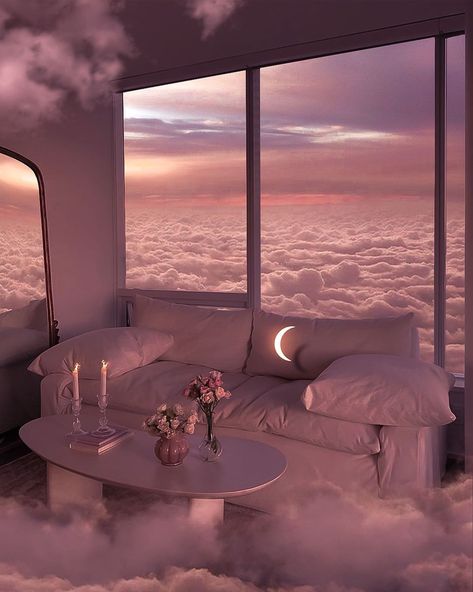 Cloud Room Aesthetic, Magic Places Fantasy Dreams, Cloud Bedroom, Aesthetic Views, Dreamscape Architecture, Tea Illustration, Quiet Room, Lucid Dreams, Aesthetic Space