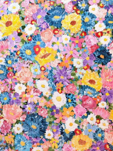 Floral Painting Wallpaper, Bright Floral Painting, Bright Floral Background, Bright Floral Pattern, Flowers Painting Impressionism, Flower Print Pattern, Bright Flower Wallpaper Print Patterns, Vintage Flowers Wallpaper, Cute Desktop Wallpaper