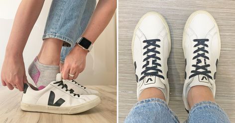 These no-tie shoelaces have more than 14,000 five-star ratings! No Tie Lace Pattern, Lacing Shoes No Tie, No Tie Shoe Laces, No Tie Shoelaces, How To Tie Shoes, No Tie Laces, Elastic Shoe Laces, Walk In My Shoes, Veja Sneakers