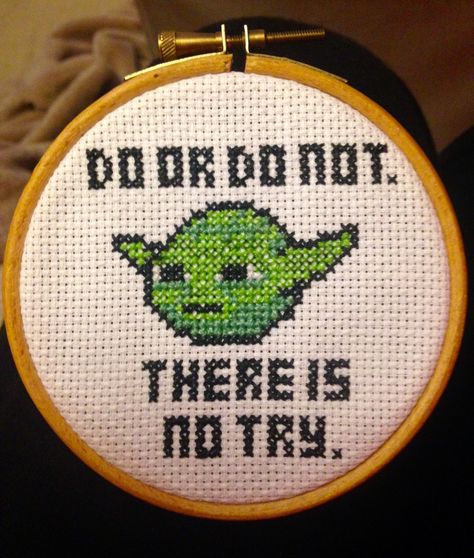 Yoda cross stitch; Do or do not. There is no try. Yoda Cross Stitch, Embroidery Floss Projects, Star Wars Cross Stitch, Witch Cross Stitch, Snitches Get Stitches, Wool Embroidery, Disney Cross Stitch, Cross Stitch Bookmarks, Fuse Beads