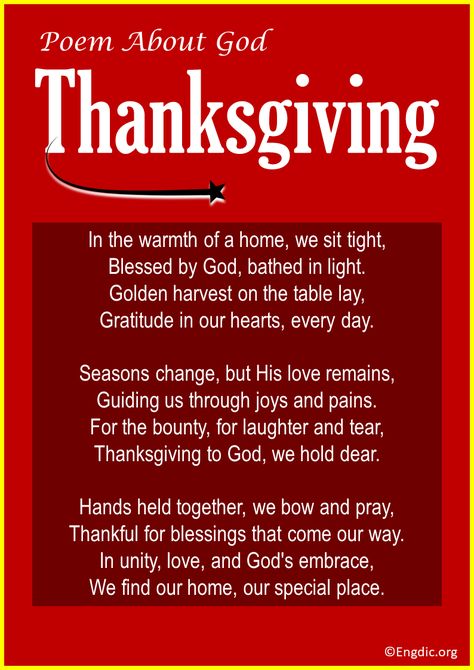 Thanksgiving isn’t just a day of feasting; it’s a moment to express gratitude to the divine. These top 10 poems beautifully capture our heartfelt thanks to God, reminding us of the blessings we often take for granted. Dive into verses that eloquently honour the spirit of gratitude. Poems about Thanksgiving To God 1. Graced Harvest This poem paints a picture of a family around the Thanksgiving table, marvelling at God’s blessings as they reflect on the year. It expresses grat... Funny Thanksgiving Poems, Poems For Teachers, Thanksgiving To God, Gratitude Poems, Teacher Poems, Thanksgiving Poems, Thanks To God, Traditional Thanksgiving, Funny Poems