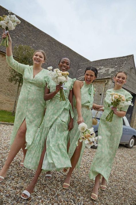 Rixo Bridal, Floral Bridesmaids, Mix Match Bridesmaids, Printed Bridesmaid Dresses, Floral Print Gowns, Gorgeous Bridesmaid Dresses, Modern Bridesmaid, Floral Bridesmaid Dresses, Green Themed Wedding