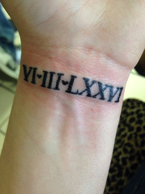 My Roman numeral tattoo of my moms birthday! Roman Numeral Wrist Tattoo, Roman Numeral Date Tattoo, Tattoo Fixes, Roman Tattoo, Roman Numeral Tattoo, Numeral Tattoo, Roman Numeral Tattoos, Birthday Tattoo, Number Tattoos