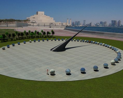 Sundial in Doha, Qatar Sundials In Gardens, Solar Clock, Urban Art Installation, Sun Clock, Sun Dial, Astronomy Constellations, Earth And Space Science, Sundials, Qatar Doha