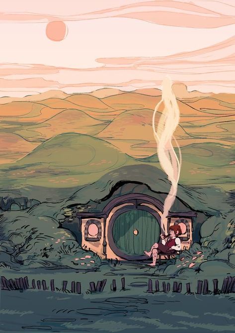 Lotr Illustrations, The Hobbit Fanart, Shire Hobbit, Hobbit Aesthetic, Hobbit Fanart, Hobbit Holes, Hole In The Ground, Hobbit Art, Middle Earth Art