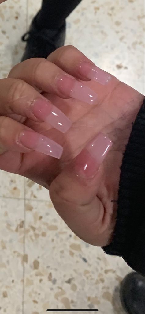 Pinkish Clear Acrylic Nails, Nail Clear Pink, Clear Jelly Pink Acrylic Nails, Clear Pink Acrylic Nails With Design, Clear Pink Coffin Acrylic Nails, Clear Pink Nails With Design, Jelly Pink Acrylic Nails, Transparent Pink Nails Acrylic, Medium Acrylic Nails Coffin