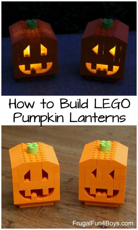 Step by step tutorial on how to build a pumpkin out of Legos – Recycled Crafts Lego Pumpkin, Halloween Lego, Pumpkin Lanterns, Lego Halloween, Lego Challenge, Halloween Fest, Lego Club, Lego Diy, Lego Activities