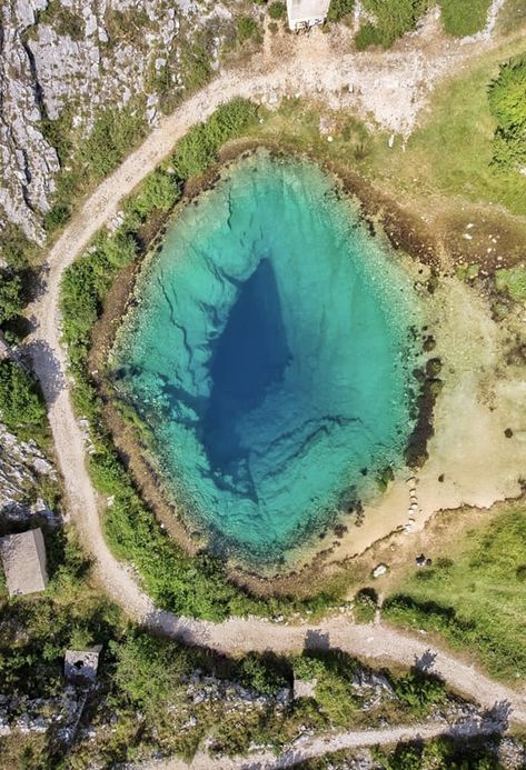 Aerial view of Cetina River Spring “Eye of the World” - north of Split, foothills of Dinara Mountains Cetina River, Eye Of The World, Magic Places, Dominic Cooper, Eastern Europe Travel, List Ideas, Aerial Photography, Magical Places, Eastern Europe