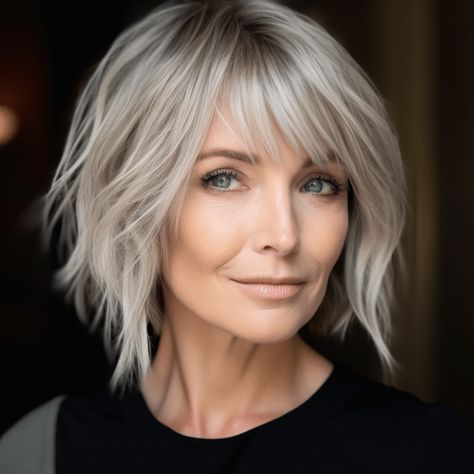 Womens Messy Hairstyles, Cute Gray Hairstyles, Blonde Hair Over 55, Grey Choppy Bob, Shaggy Bob Haircuts For Fine Hair, Edgy Hair For Older Women, Spring 2024 Hair Trends Short, Jodi Foster Hairstyles, Hair Cuts For Thinner Hair Short