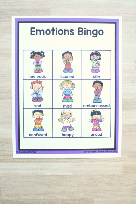 Emotions Bingo Game - Fantastic Fun & Learning Tk Curriculum, Social Emotional Activities Preschool, Kindergarten Sel, Feelings Bingo, Teach Feelings, Emotions Game, Teaching Feeling, Emotion Recognition, Feelings Games