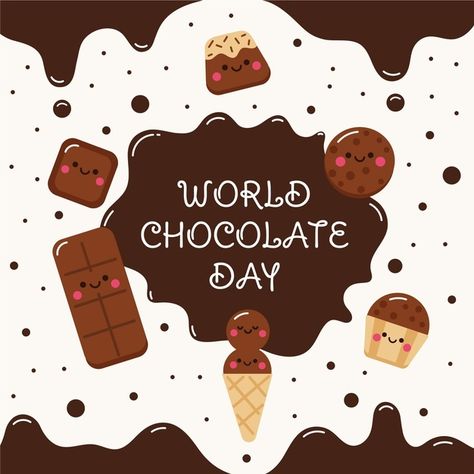 Flat world chocolate day illustration Free Vector Happy World Chocolate Day, Chocolate Day Images, Chocolate Vector, Me Cover Instagram Highlight, Chocolate San Valentin, World Chocolate Day, Happy Propose Day, Happy Chocolate Day, Flat World