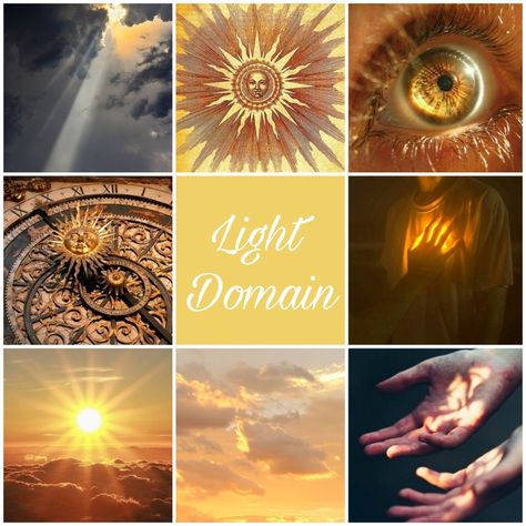 promote rebirth and renewal, truth and vigilance, clerics chase away lies and darkness

Ra, Aten (Egyptian); Apollo, Helios, Hemera (Greek); Sól (Norse); Lucifer Light Cleric Aesthetic, Light Domain Cleric, Light Cleric, Cleric Aesthetic, Cleric Dnd, Solar Aesthetic, Dnd Cleric, Fantasy Aesthetics, Creative Aesthetic