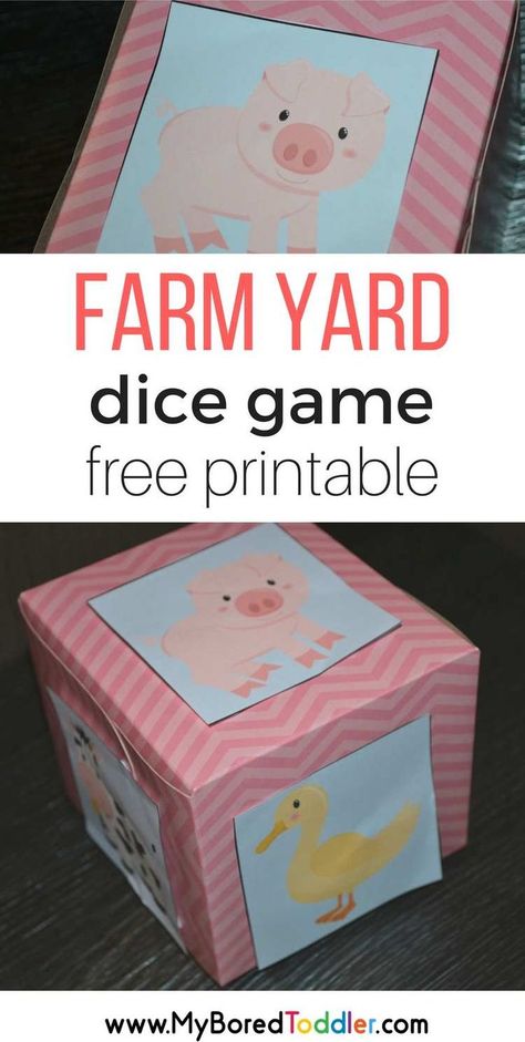 farm yard dice game free printable. A fun gross motor activity for toddler, great for singing and playing games. Download the free printable and make your own fun farm themed toddler activity. #toddleractivity #fallactivities #grossmotor Farm Gross Motor Activities For Toddlers, Farm Gross Motor Activities Preschool, Farm Animals Activities For Toddlers Lesson Plans, Farm Preschool Activities Lesson Plans, Farm Animals Games, Farm Activities Preschool, Preschool Farm, Farm Animals Preschool, Farm Lessons