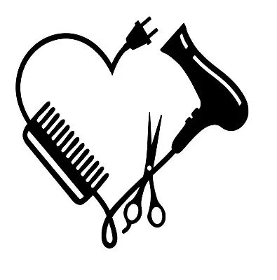 Stylist hair salon vinyl decal sticker in heart shape with comb, hairdryer and scissors. Perfect for any hair salon or barber.#HairInspo #ClipartCuts #HairstyleGraphics #HairArtDesigns #ClipartTrends Free Hairstyles, Hair Clipart, Hand Painted Rocks, Art Trends, Vinyl Wall Art, Free Hair, Transfer Paper, Hair Brush, Vinyl Wall