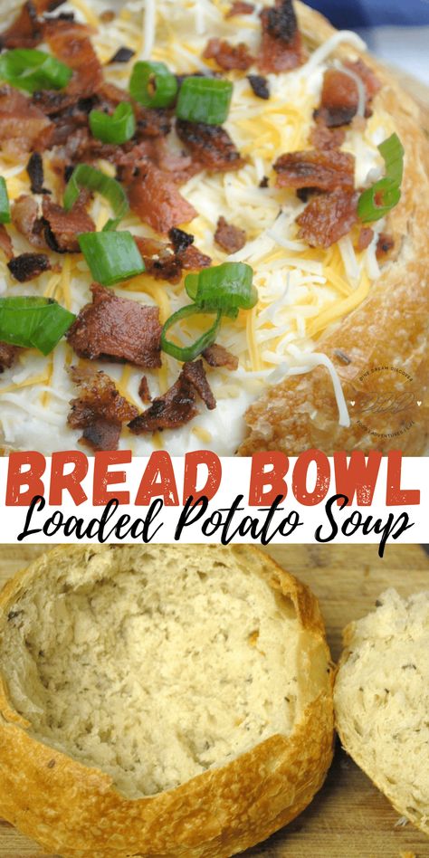 Potato Soup In Bread Bowl, Soup Bowls Bread, Bread Bowl Potato Soup, Soup Bread Bowl Dinners, Soup Bread Bowls Recipe, Bread Bowl Recipe Dinner, Breadbowl Soup Recipes, Bread For Potato Soup, Soup Bowl Recipes