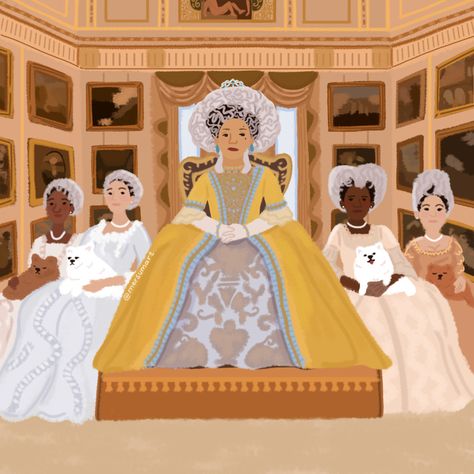 Queen Charlotte Bridgerton Fanart, Queen Charlotte Fanart, Dog Castle, Queen Charlotte Bridgerton, Bridgerton Art, Royalty Fashion, Queen Charlotte, Illustration Ideas, I Am So Happy