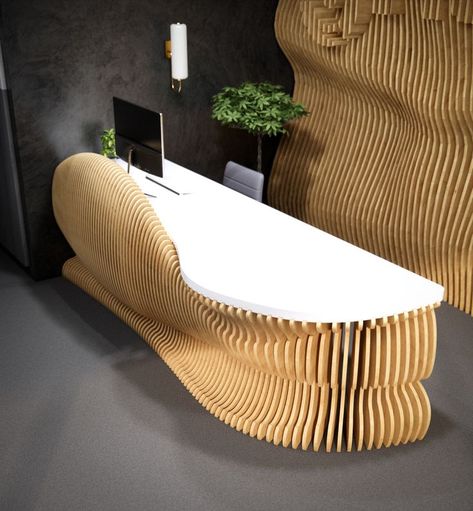 Parametric Furniture Design, Parametric Table, Parametric Furniture, Office Reception Design, Cnc Furniture Plans, Materials Board Interior Design, Geometric Furniture, Shutter Designs, Reception Desk Design