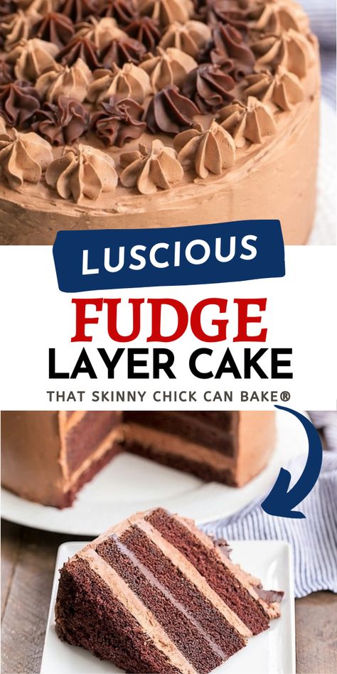 The perfect way to celebrate birthdays and holidays!! Reserved for special occasions, the layers of fudge cake, chocolate ganache, and chocolate buttercream combine for a swoon-worthy dessert. Chocolate Fudge Layer Cake, Cake Chocolat, Low Carb Dessert, Chocolate Fudge Cake, Fudge Cake, Unsweetened Chocolate, Food Cakes, Chocolate Fudge, Healthy Dessert