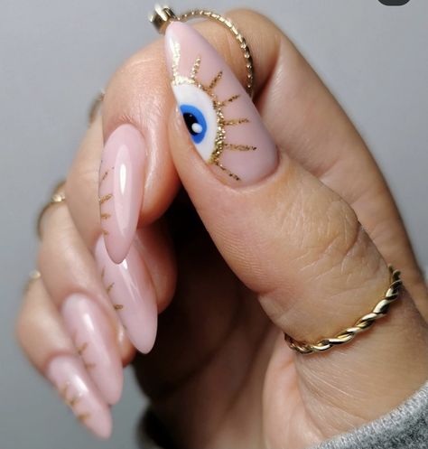 Tatu Design, Evil Eye Nail Designs, Evil Eye Nail, Mystic Nails, Evil Eye Nails, Protect Your Energy, Dipped Nails, Minimalist Nails, Blue Steel