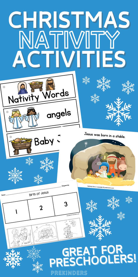 Christmas activities and printables for preschool, nativity activities for pre-k, Christian activities for Christmas 12 Days Of Nativity Christmas, Christian Christmas Activities For Toddlers, Preschool Advent Activities, Nativity Preschool, Christmas Story Preschool, Advent Preschool, Christian Christmas Preschool Activities, Nativity Sunday School Lessons, Nativity Activities Preschool