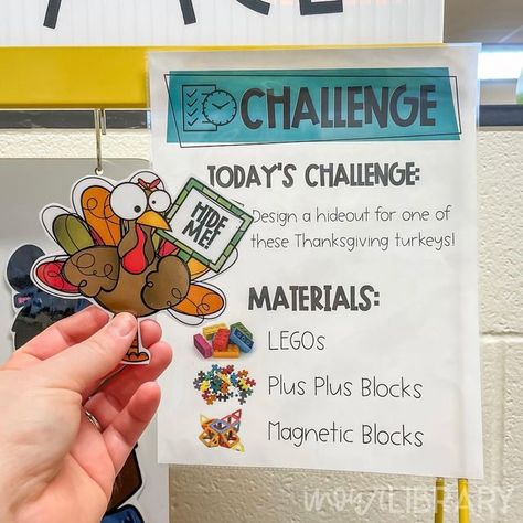 Build A Turkey, Makerspace Elementary, Makerspace Design, Library Media Specialist, Lego Education, Stem Challenge, Elementary Library, Teacher Librarian, Challenge Week