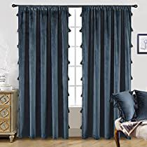 Check this out on Amazon Boho Window Treatments, Inexpensive Curtains, Boho Velvet, Window Curtain Rods, Curtain Room, Tassel Curtains, Blue Curtains, Darkening Curtains, Thermal Curtains