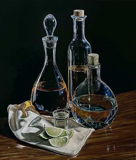 🍶 Elena Dmitrenko is a Ukrainian painter specialized in photo-realist, hyperrealist and impressionist styles. 

Elena creates a tangible solidity and physical presence through subtle lighting and shading effect as seen on her original painting “Still life with bottles”, available on ARTMO. 

Sign up for free to discover more by Elena Dmitrenko: Alevel Art, Still Life Artists, Still Life Paintings, School Murals, Art Help, Still Life Drawing, Life Ideas, Sketchbook Art, Clay Art Projects