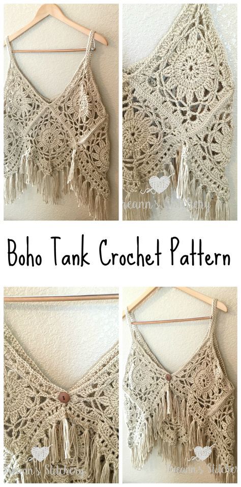 Tank Top Crochet Pattern, Tank Top Crochet, Top Crochet Pattern, Irish Crochet Dress, Boho Tank Top, Stil Boho, Haken Baby, Crochet Diy, Crochet Motifs