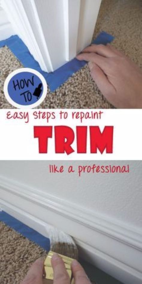 Easy Home Repair Hacks - Repaint your Trim like a Pro - Quick Ways to Easily Fix Broken Things Around The House - DIY Tricks for Home Improvement and Repairs - Simple Solutions for Kitchen, Bath, Garage and Yard - Caulk, Grout, Wall Repair and Wood Patching and Staining http://diyjoy.com/easy-home-repair-hacks Easy Home Improvement Projects, Easy Home Improvement, Painting Trim, Diy Home Repair, Home Repairs, Basement Remodeling, Diy Home Improvement, Baseboards, Painting Tips