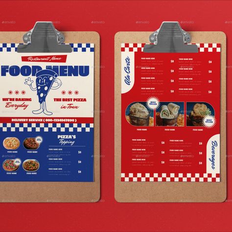 Blue Retro Pizza Food Menu Pizza Menu Design, Retro Pizza, Menu Design Layout, Graphic Design Cv, Coffee Shop Menu, Menu Layout, Pizza Menu, America Food, Food Menu Template