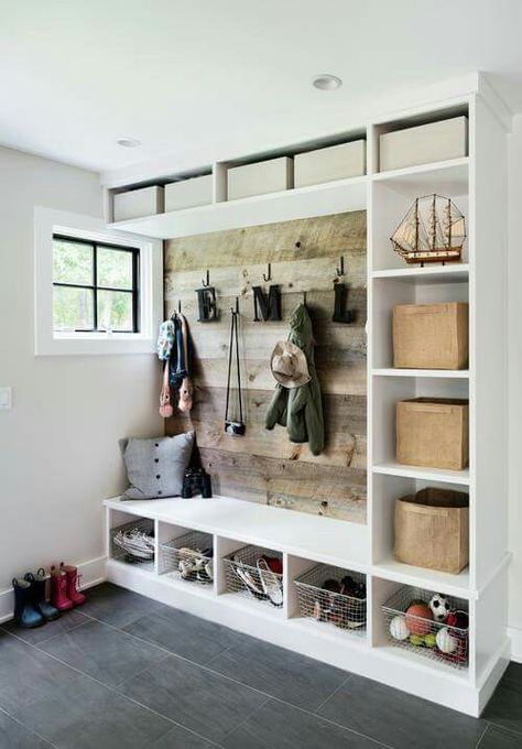 From Home Epiphany Mudroom Ideas Diy, Mudroom Cubbies, Farmhouse Mudroom, Mudroom Organization, Mudroom Decor, Mud Rooms, Mudroom Design, Decor Ikea, Contemporary Farmhouse