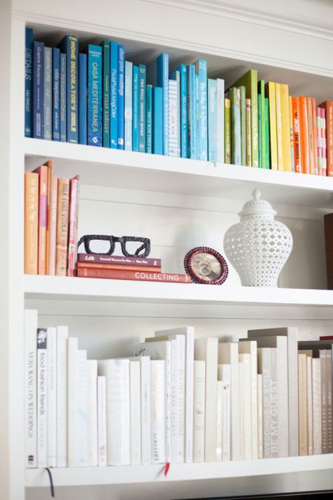 Bookshelf Styling I + lark & linenlark & linen + Color Coding + Bookshlevf + Colorful + Rainbow + White Bound Books Beautiful Bookshelf, Bookshelf Styling, Affordable Decor, Book Organization, Beautiful Interior Design, Book Shelves, Shelf Styling, Home Library, Book Shelf